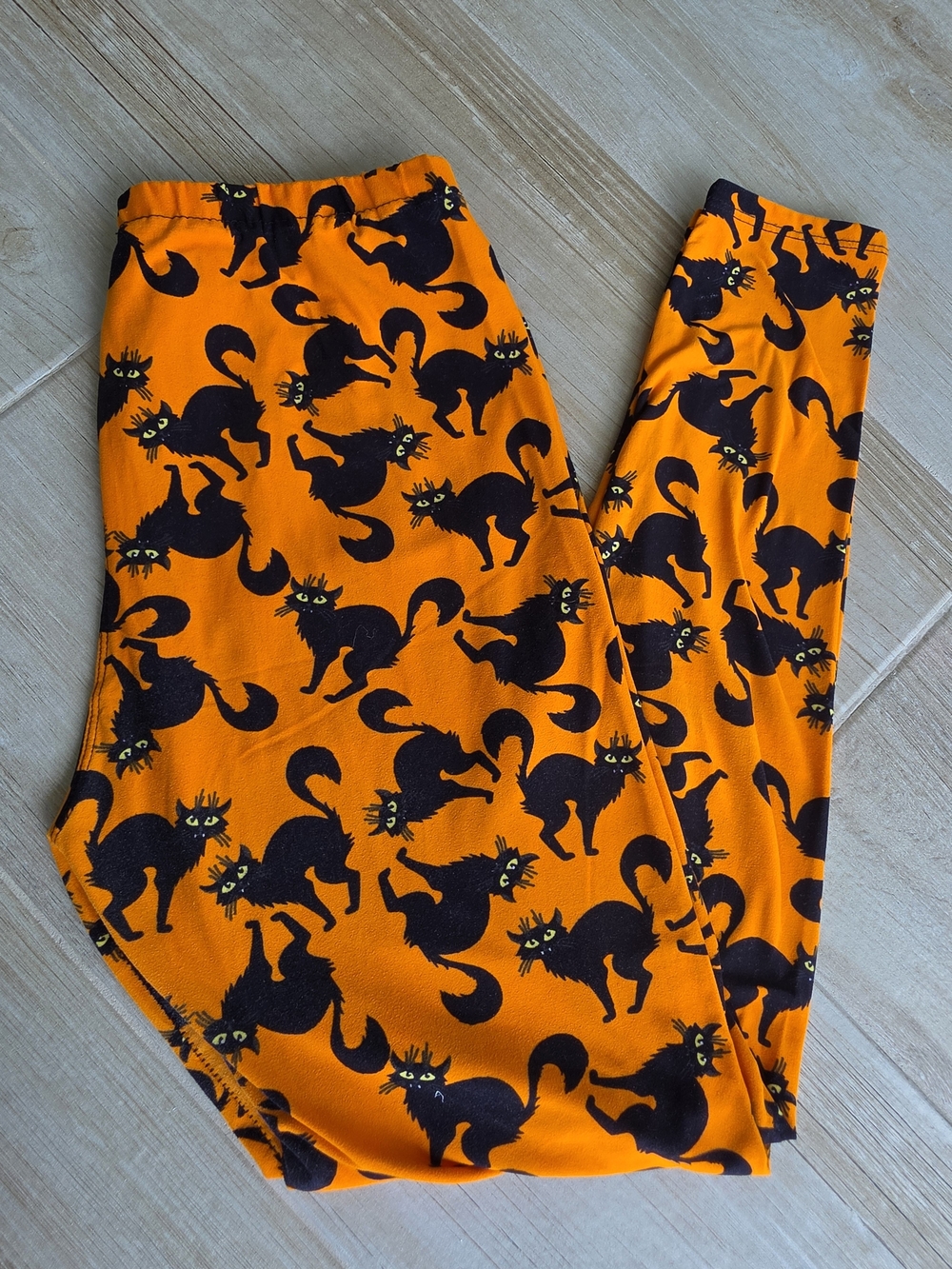 Women’s Orange And Black Cat-Print Leggings Festive Halloween Plus Size - Picture 2 of 7